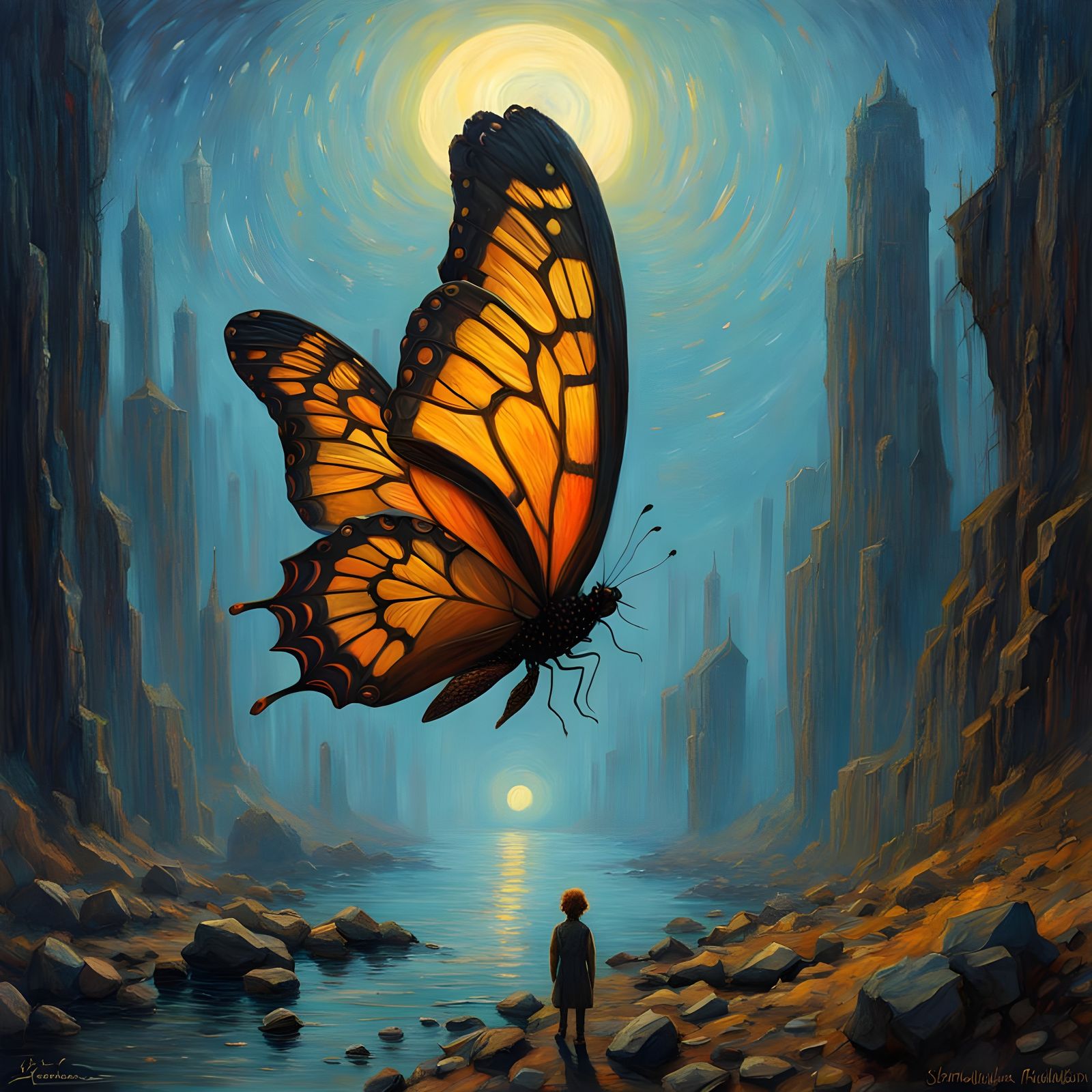 Vibrant Schmetterling Scene in Whimsical, Dreamlike Style