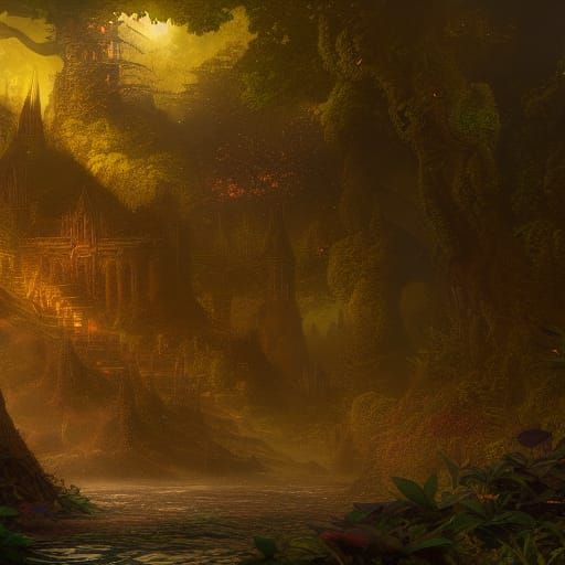 Fantastical Detailed Matte Painting in Deep Color