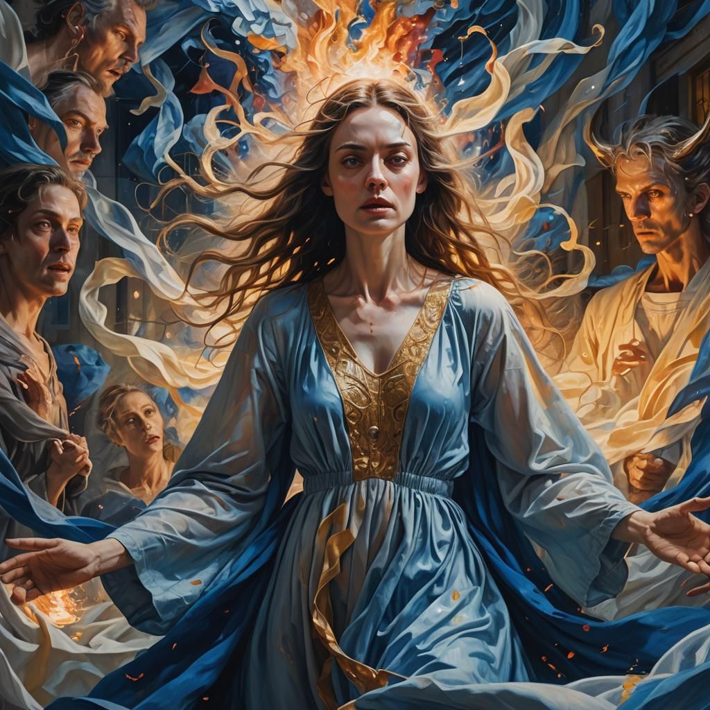 Priest Exorcising Demons in Surreal Polychrome Portrait