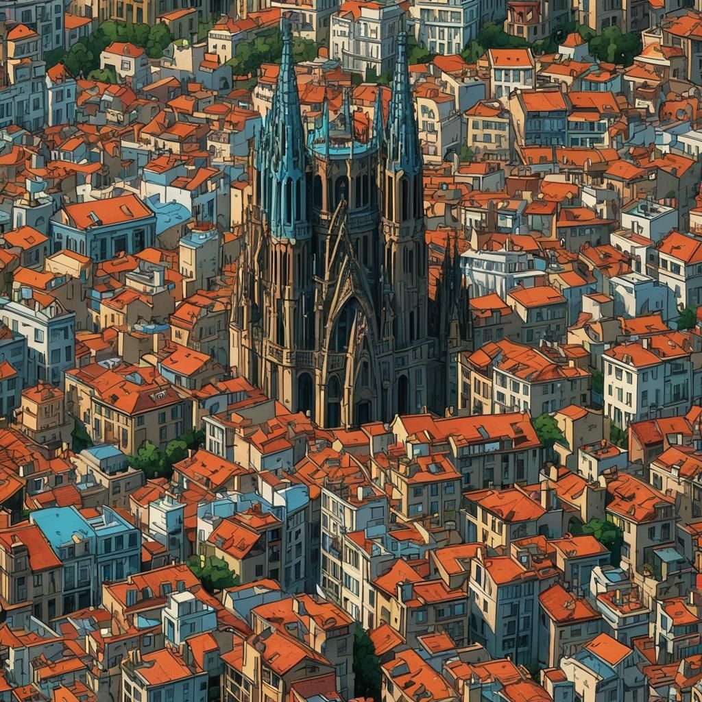 Barcelona in Comic Book Art Style