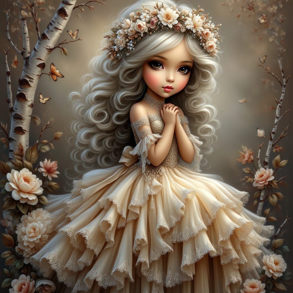 Toddler in Gold Lace Dress with Dreamy Moonlight Glow