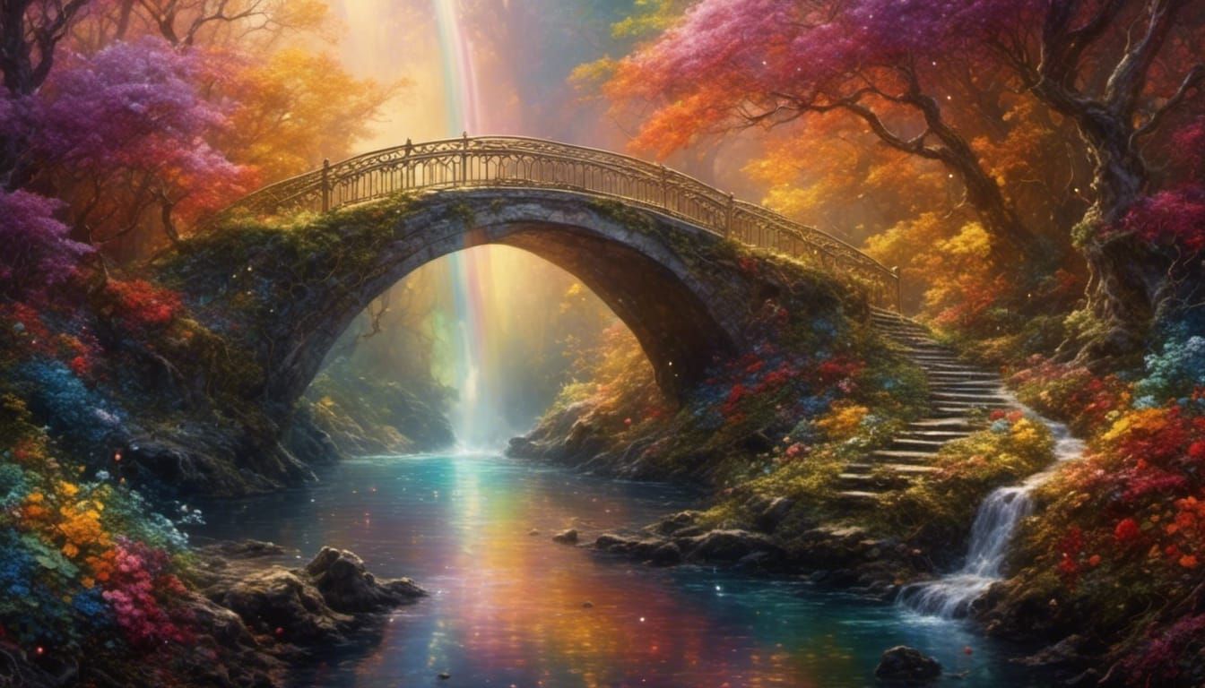 Dreamy Rainbow Bridge with Golden Details