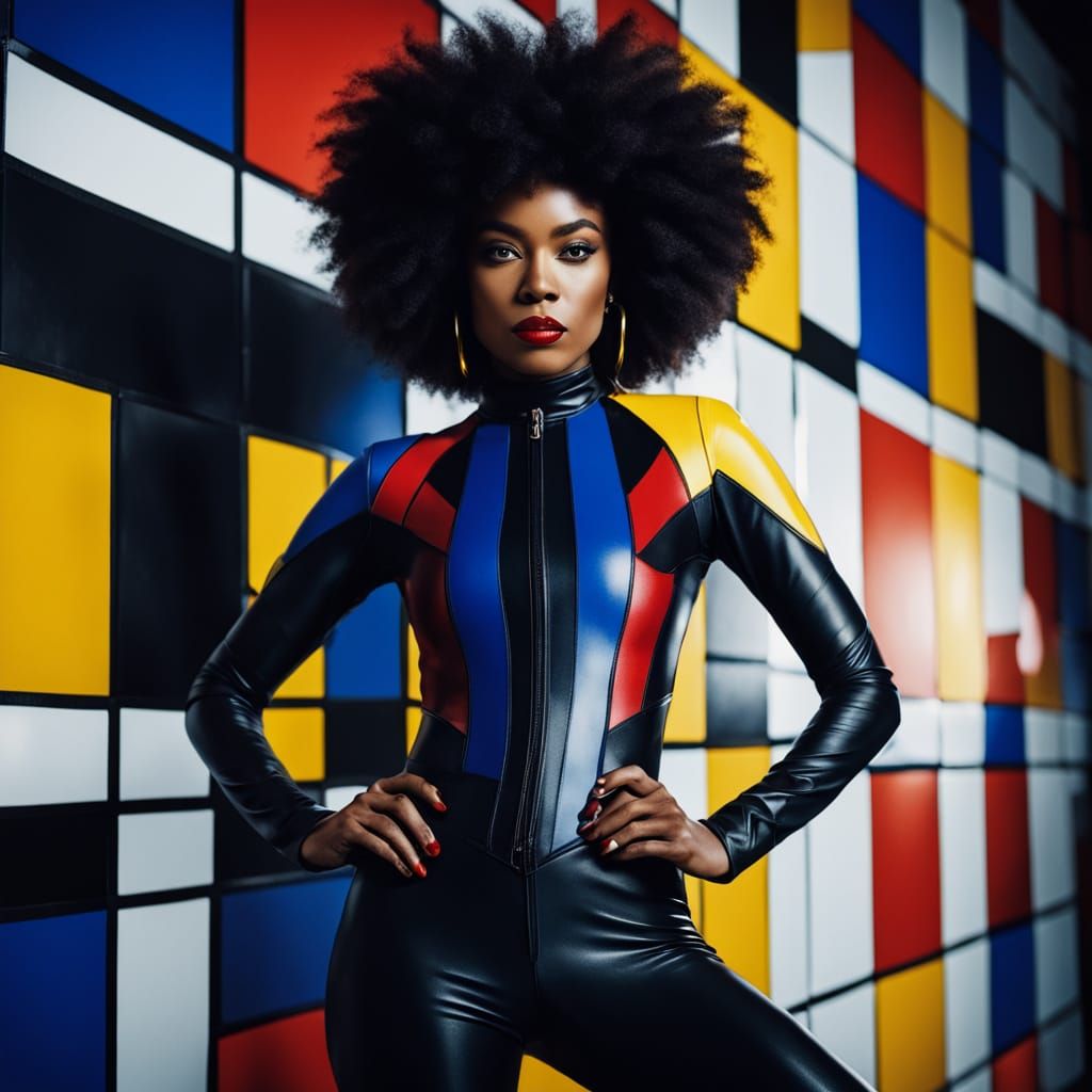 Empowering Black Woman in Mondrian-Inspired Vogue Style