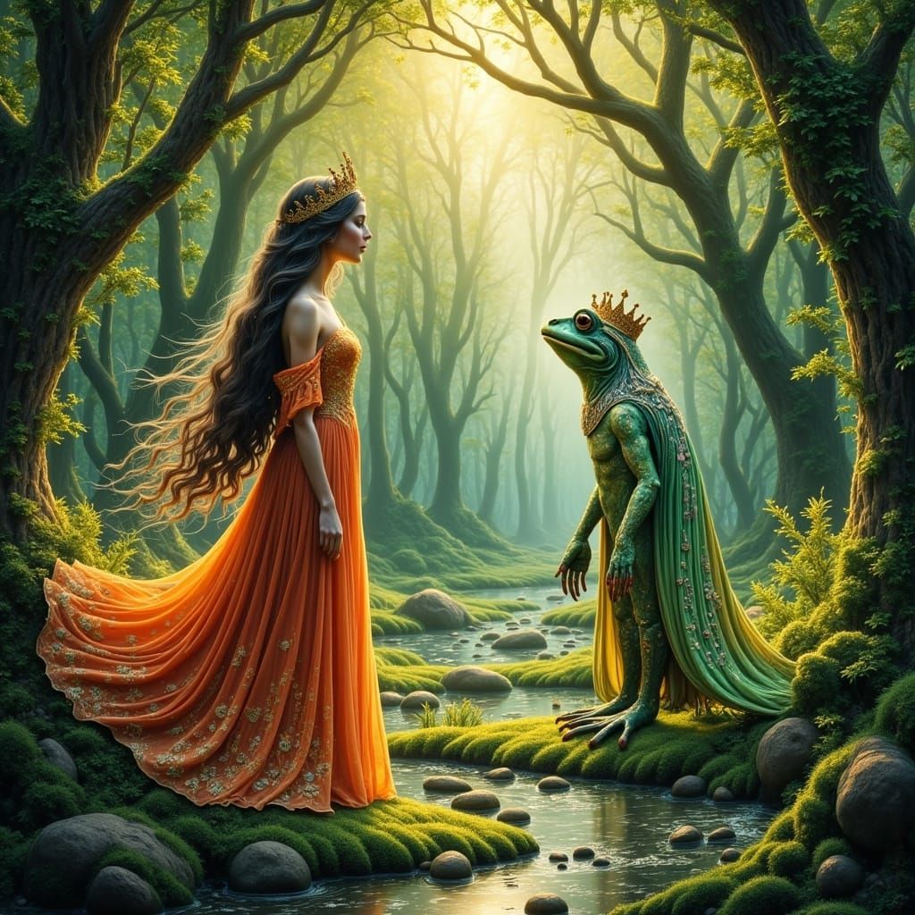 Princess Kisses Frog Prince in Enchanted Forest