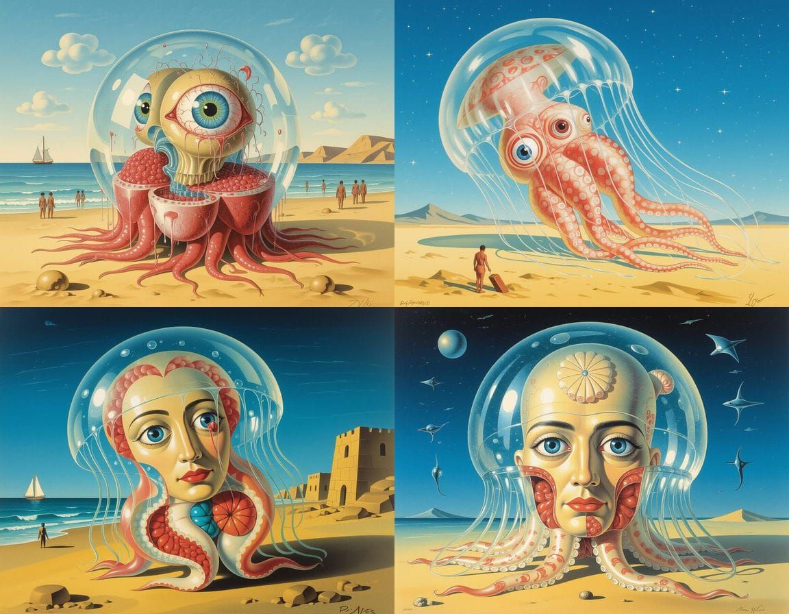 Surreal Egyptian Jellyfish with Internal Organs as Dali-Miro...