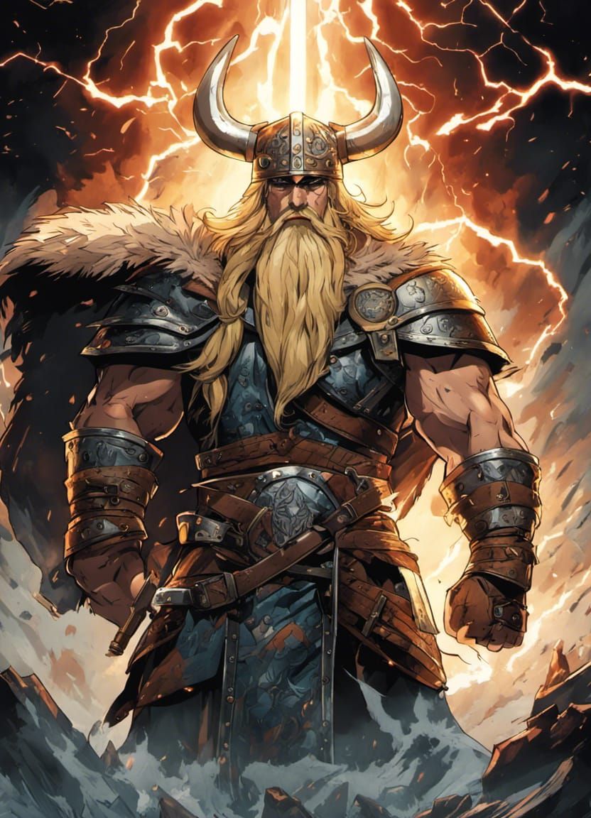 Epic Anime Viking Hammer Strike in Darkest Dungeon Style