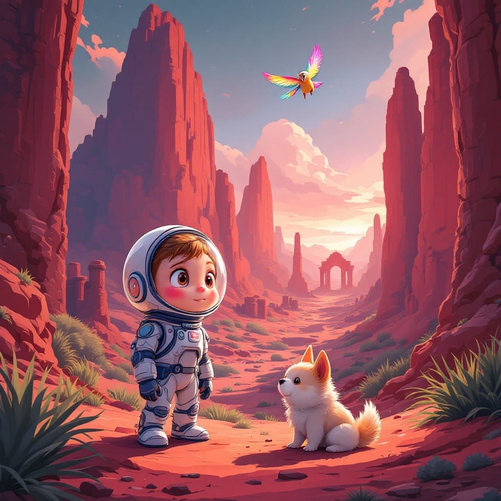 Vibrant Studio Trigger-Inspired Scene with Alien Creatures a...