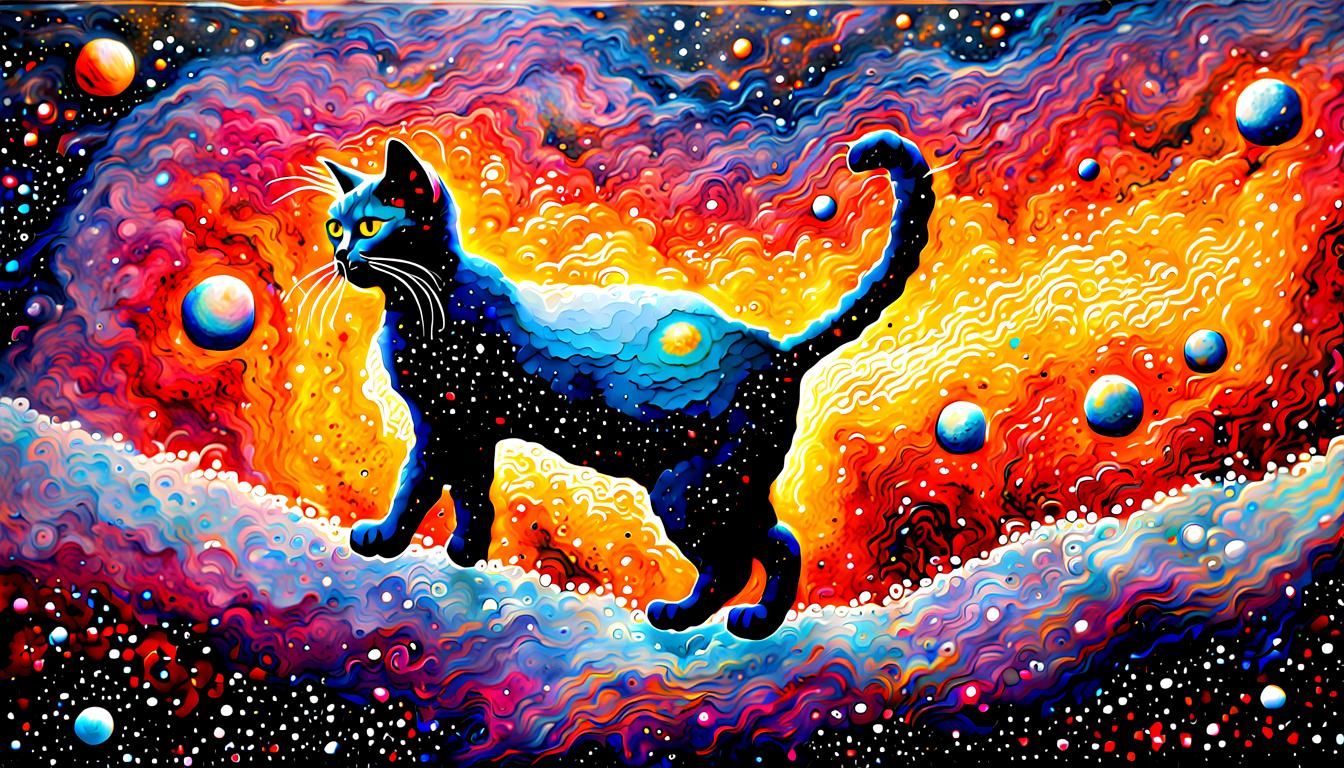 Cat Nebula Galaxy: Pointillist Acrylic Painting