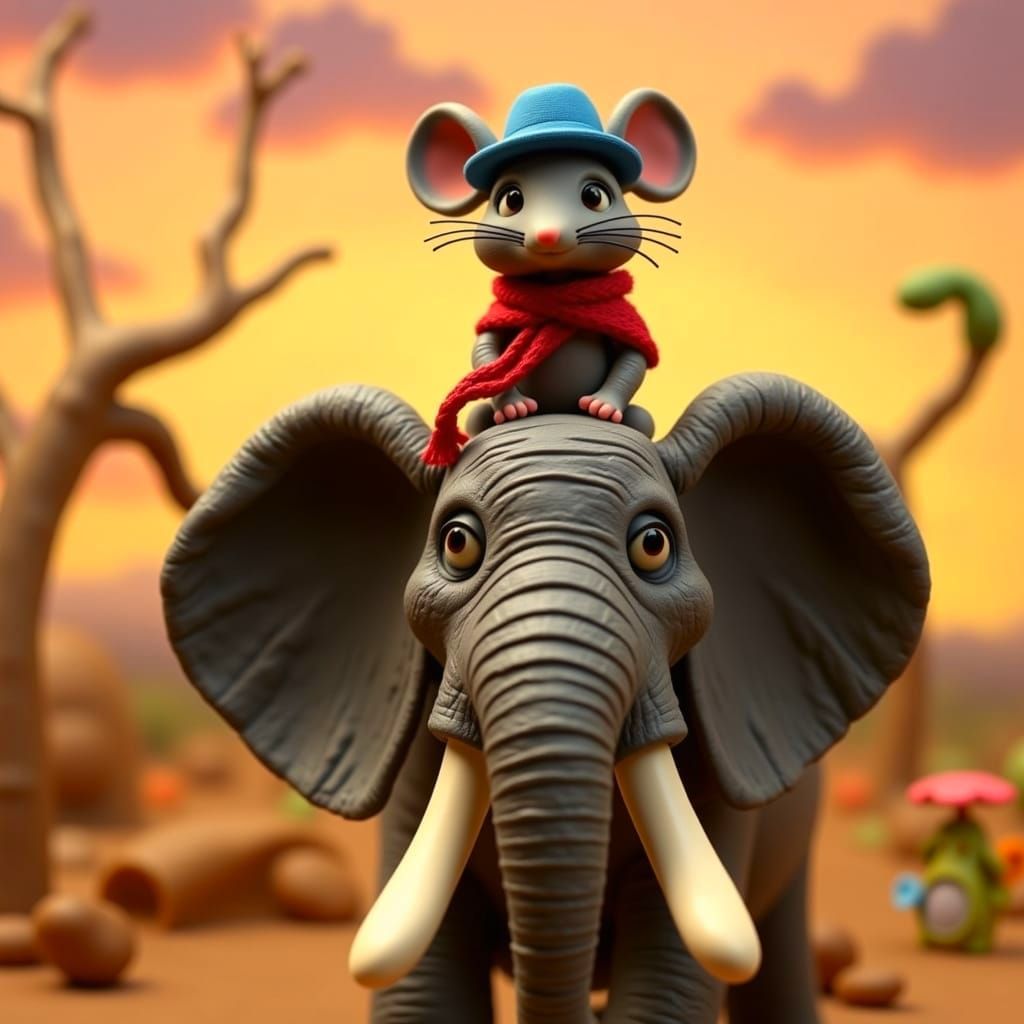 Claymation Mouse Rides Elephant Friend