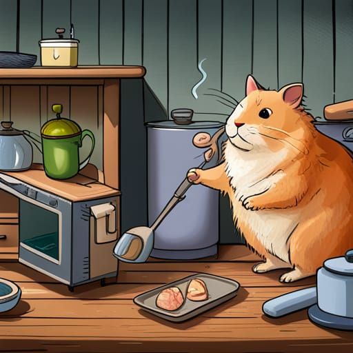 Hamster's Holy Victory Over Housecat in Kitchen