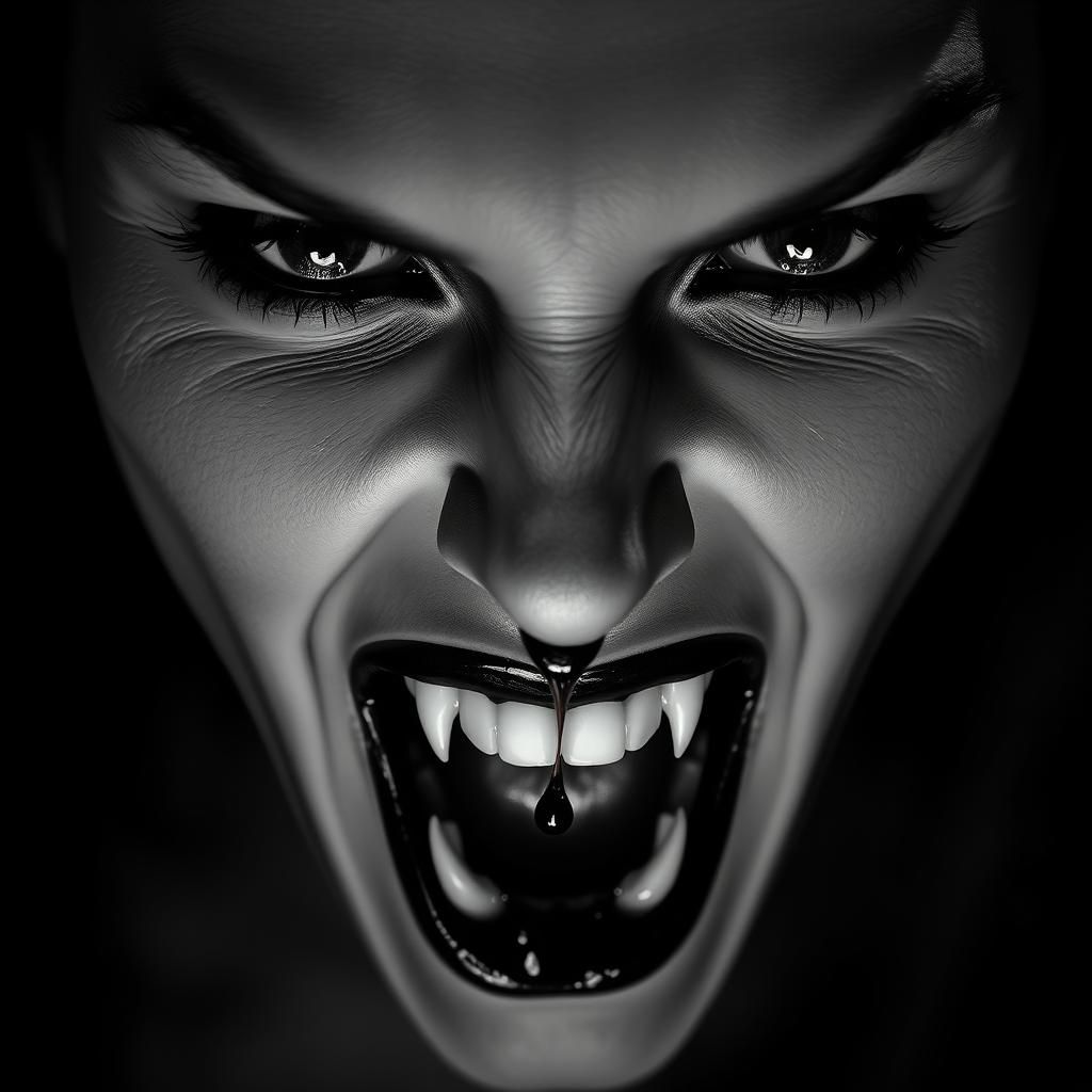 Vampire Emerges from Darkness: Hyperrealistic HDR Photograph...