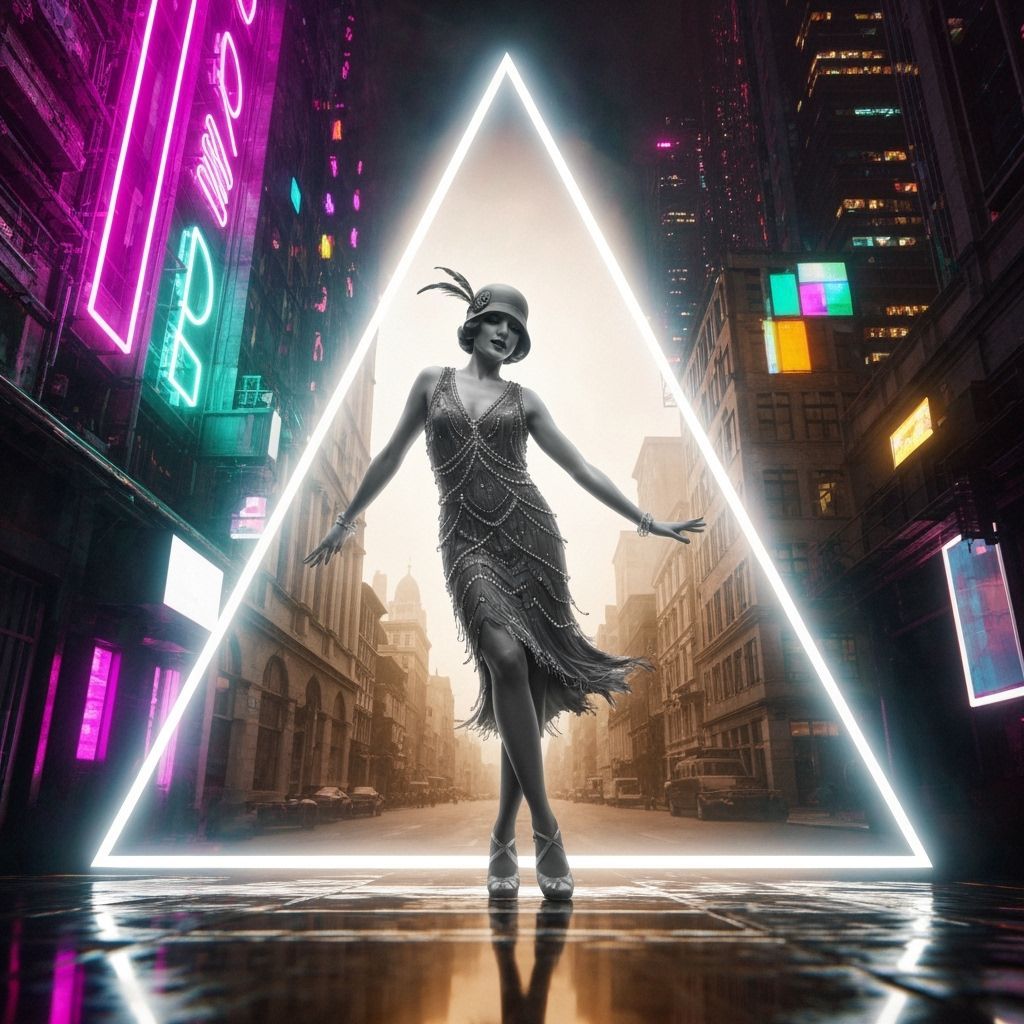 Flapper Dancing Through Cyberpunk Rift in Digital Art
