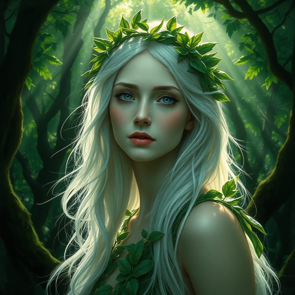 Ethereal Forest Woman in Pre-Raphaelite Style