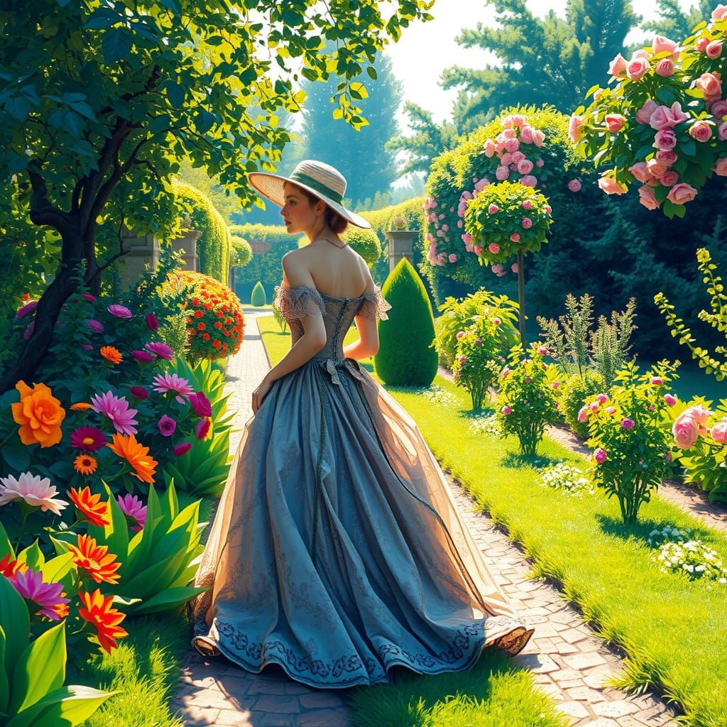 Garden Maiden in Puntillist Art Style