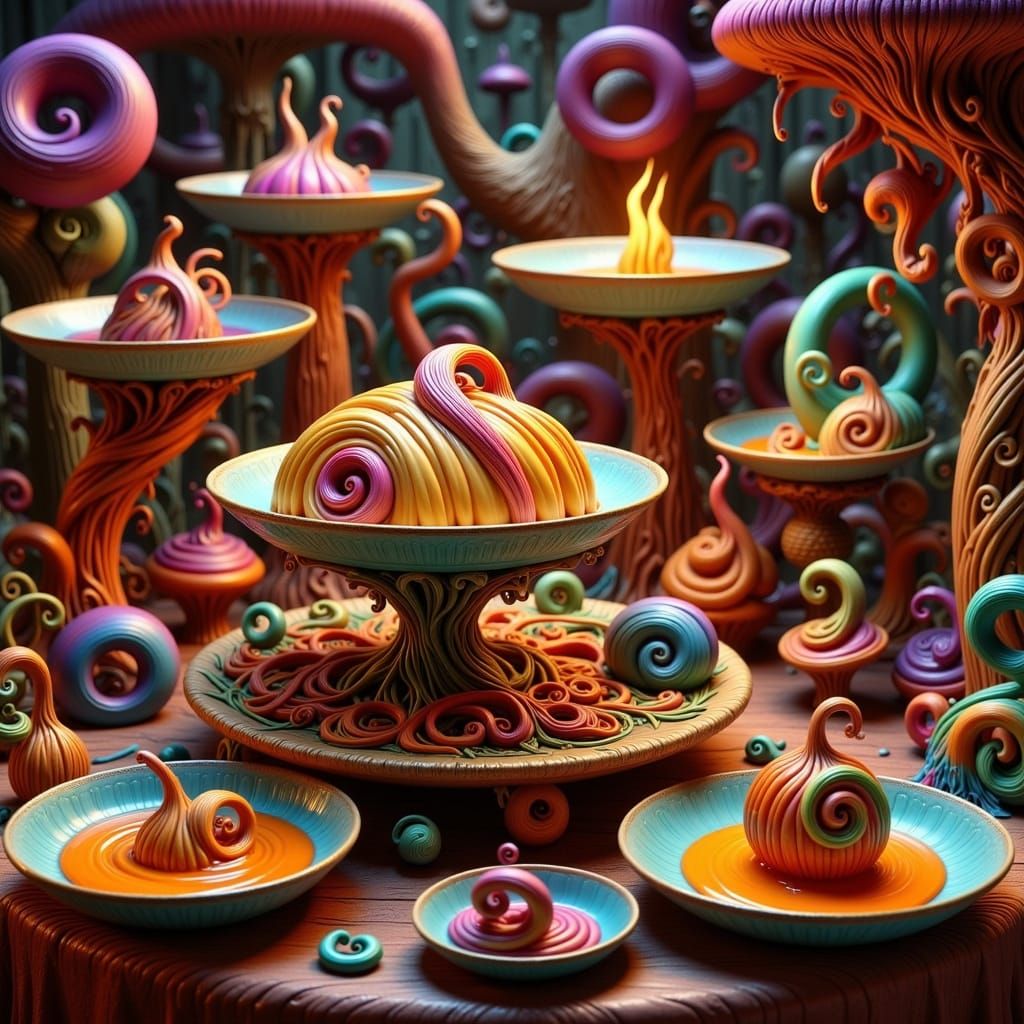 Whimsical Fantasy Banquet with Ethereal Food