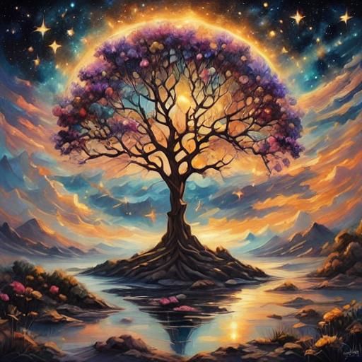 Celestial Lunar Scene with Starry Sky