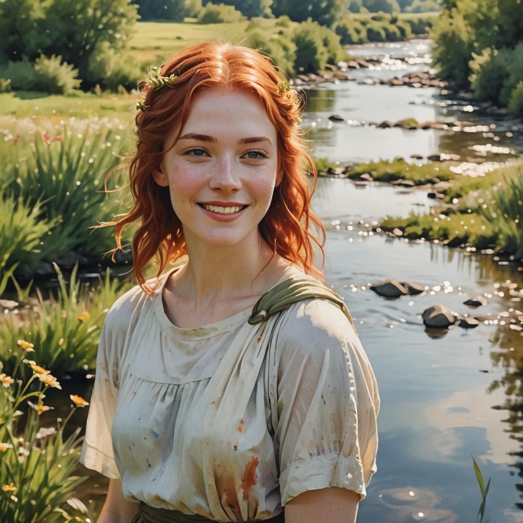 Ethereal Watercolor Portrait of a Red-Haired Teen