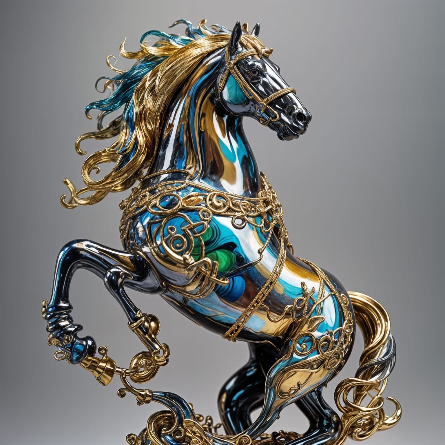 Blown Glass Horse Sculpture with Enamel Details