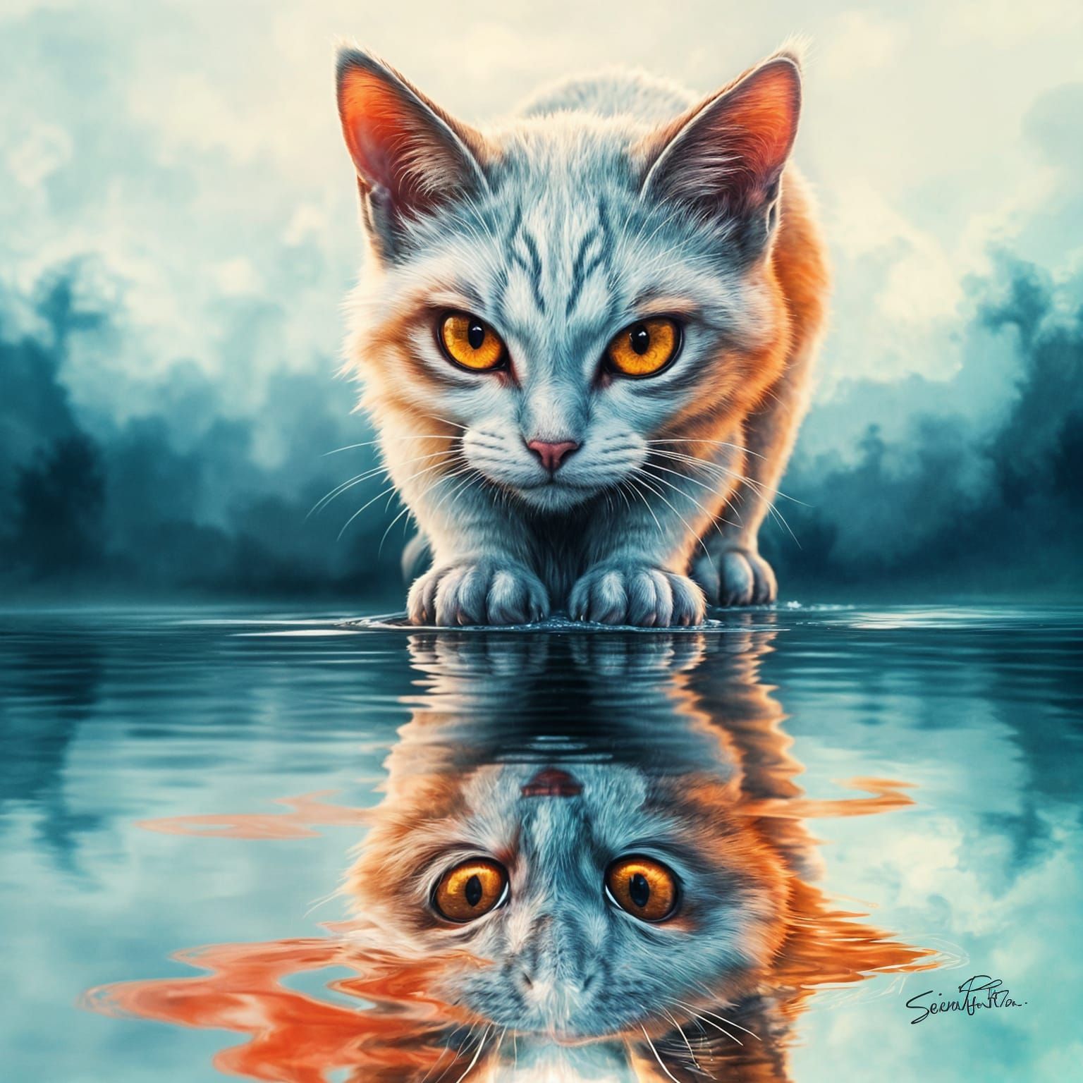 Vintage Whimsy Cat with Piercing Gaze