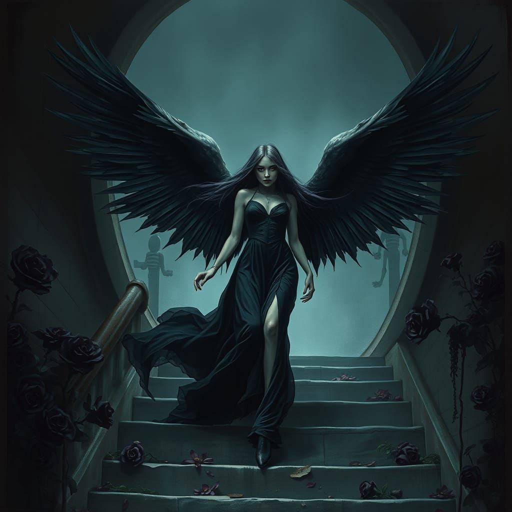 Dark Angel with Purple Hair and Black Wings