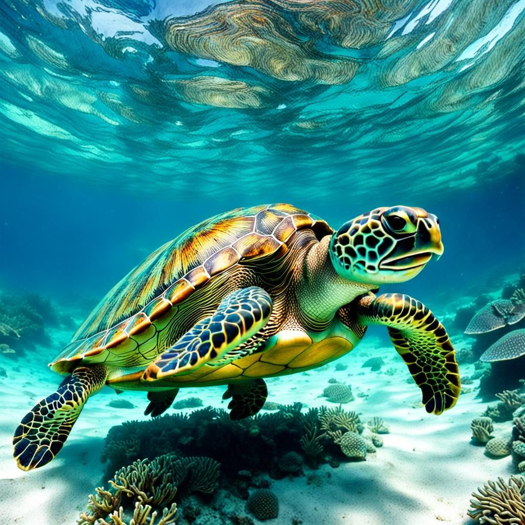 Turquoise Turtle in Caribbean Sea