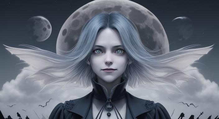 detailed symmetrical small round face small long ridged nose cloud still motion effect airship final fantasy box art sty...