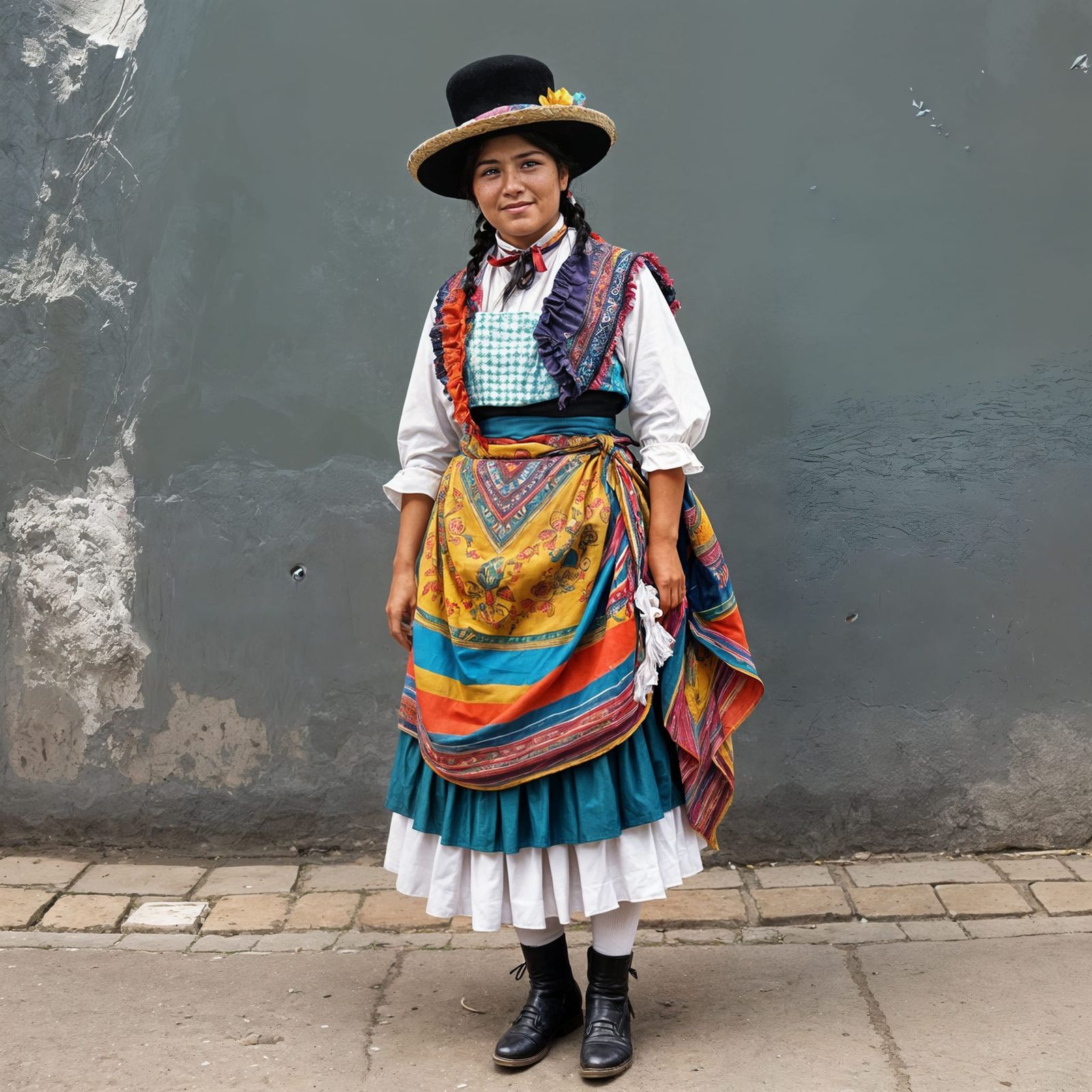 Bolivian Woman in Traditional Dress, Splash Art Style