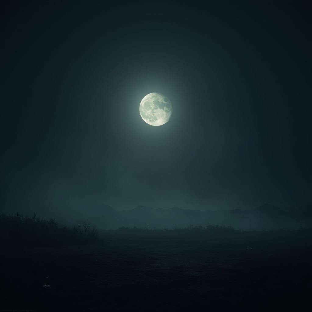 Ethereal New Moon Over Misty Landscape