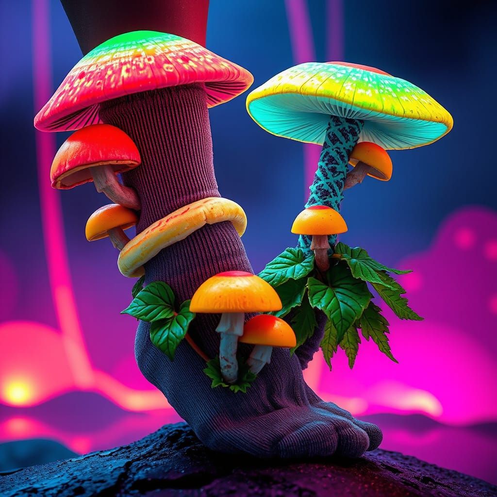 Bioluminescent Mushroom Socks in Sci-Fi Style