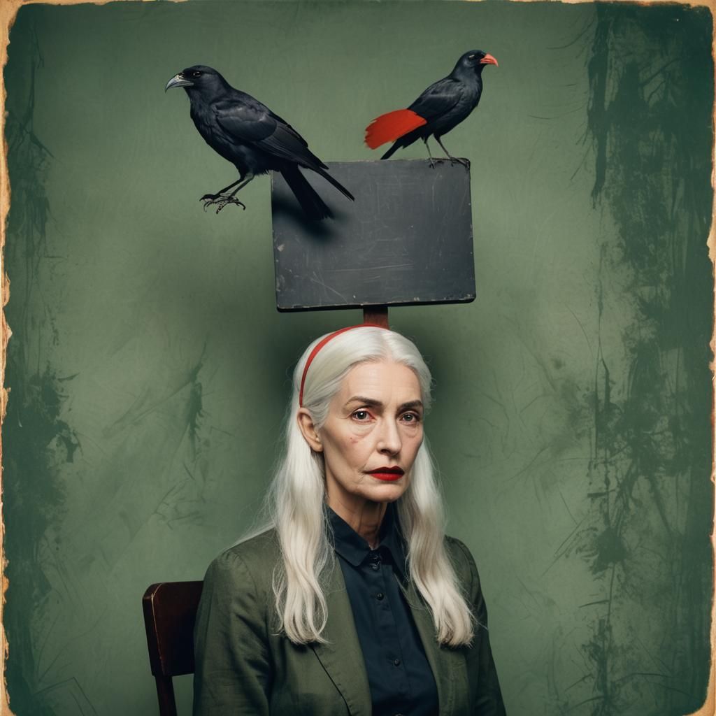 Woman with Bird Portrait in Polaroid Style