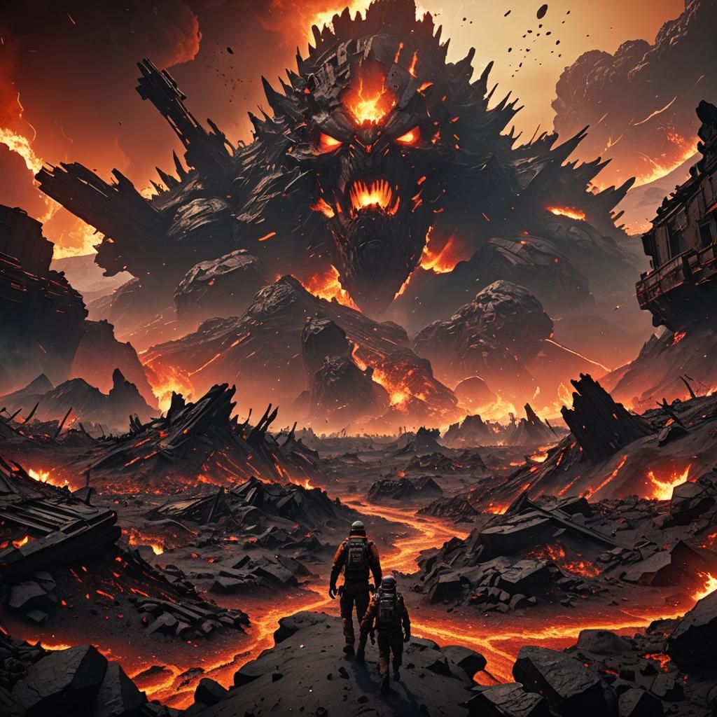 Apocalyptic Wasteland with Red Giant Sun in 3D