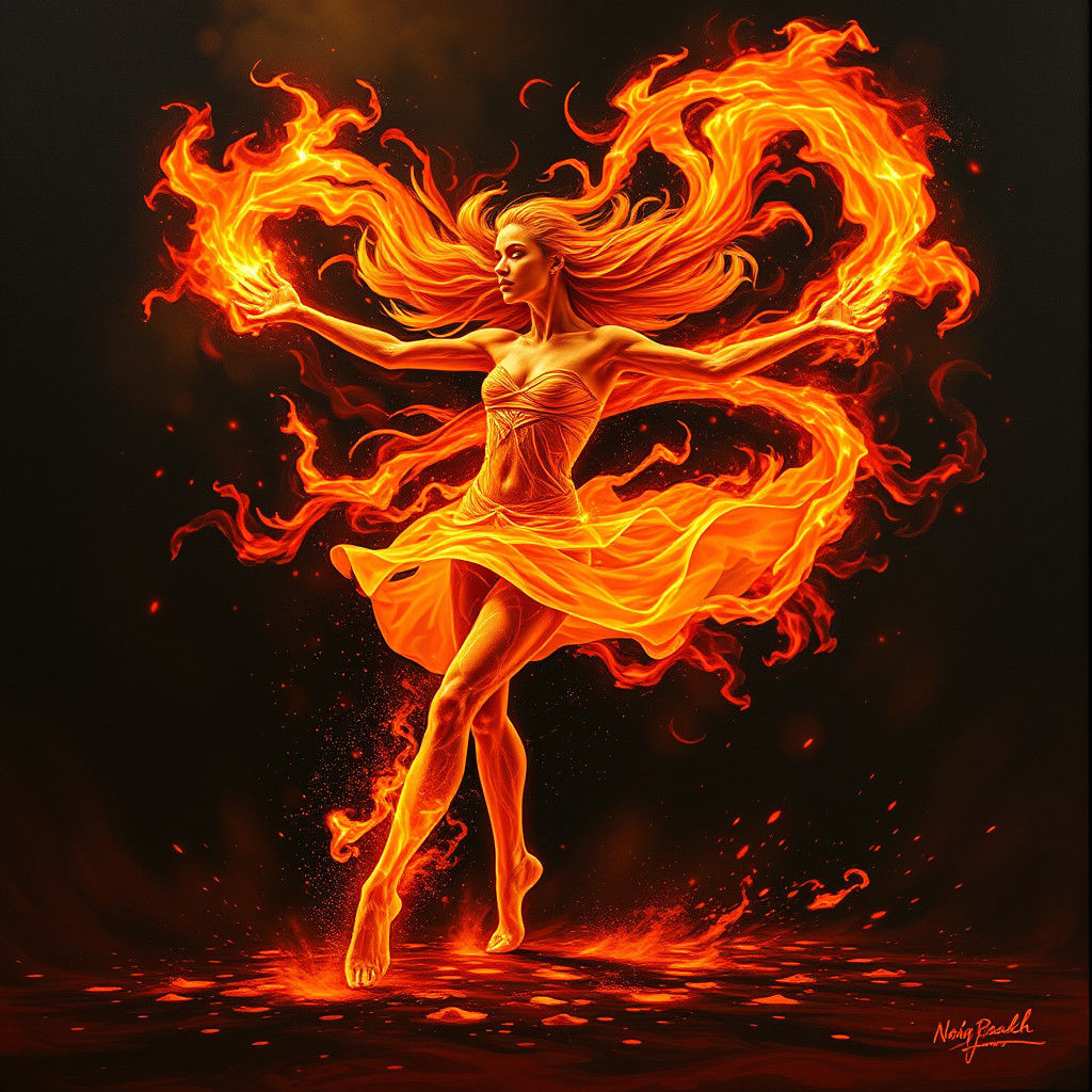 Enthralling Fire Dancer, Surreal Flame Art