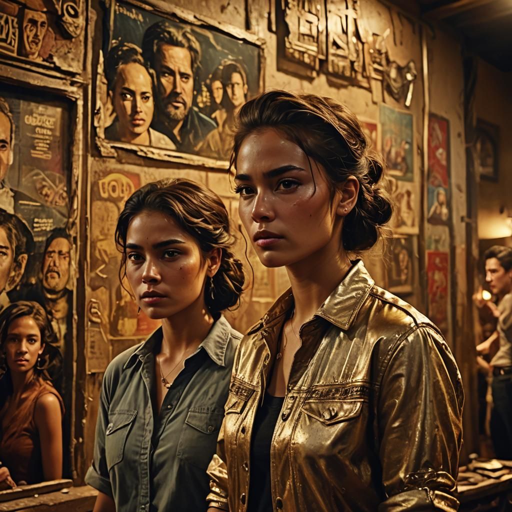 Cinematic Still of Fashionable Couple in Sepia Tones