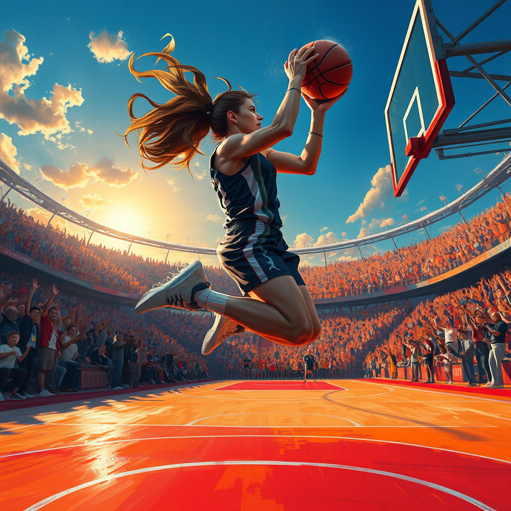 Powerful Basketball Player Dunking, Vivid Cinematic Painting