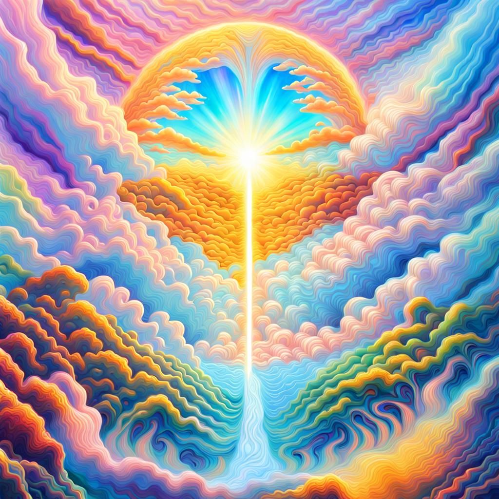 Heavenly Island Floating in Clouds: Cosmic Illustration