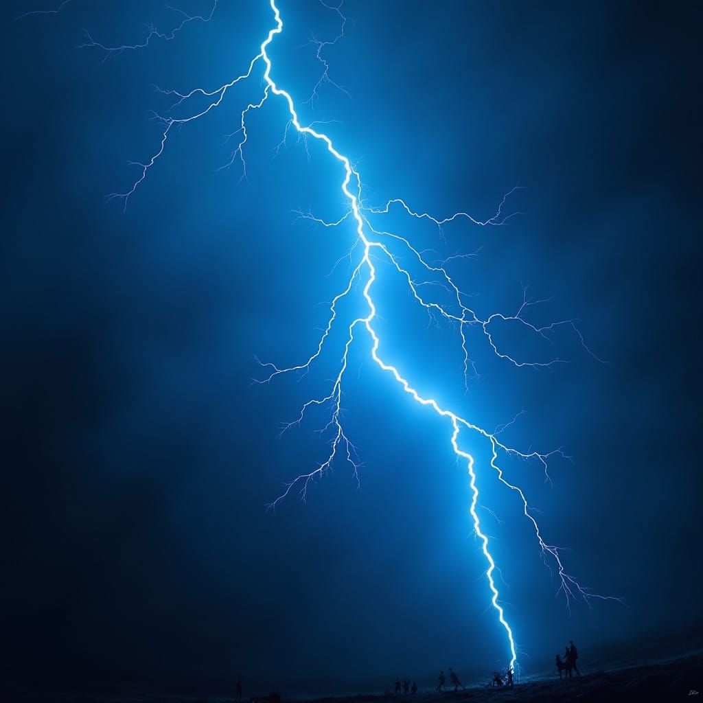 Electric Blue Lightning Illuminates Dark, Misty Atmosphere