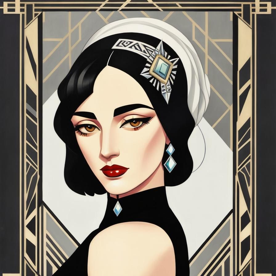 Art Deco Portrait of 1920s Flapper