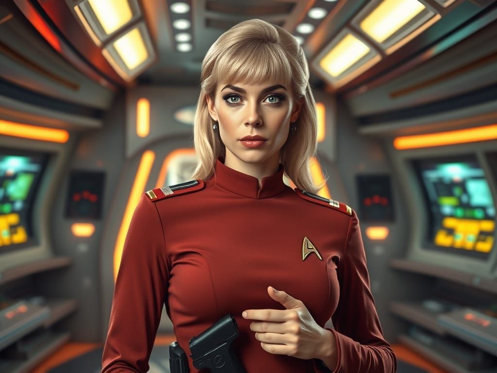 Regal Starfleet Captain in Classic Uniform, Bridge of a Star...