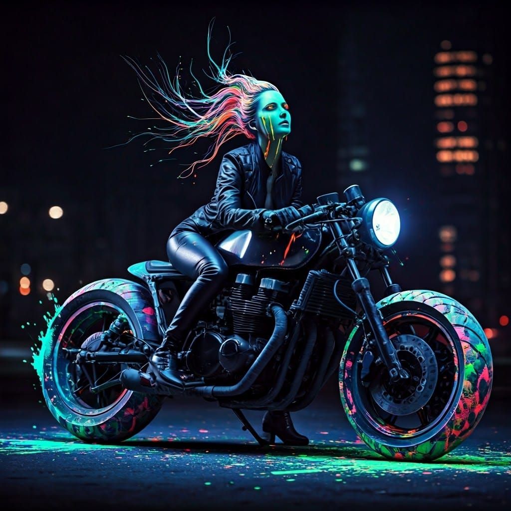 Futuristic Ink Rider in Dystopian City