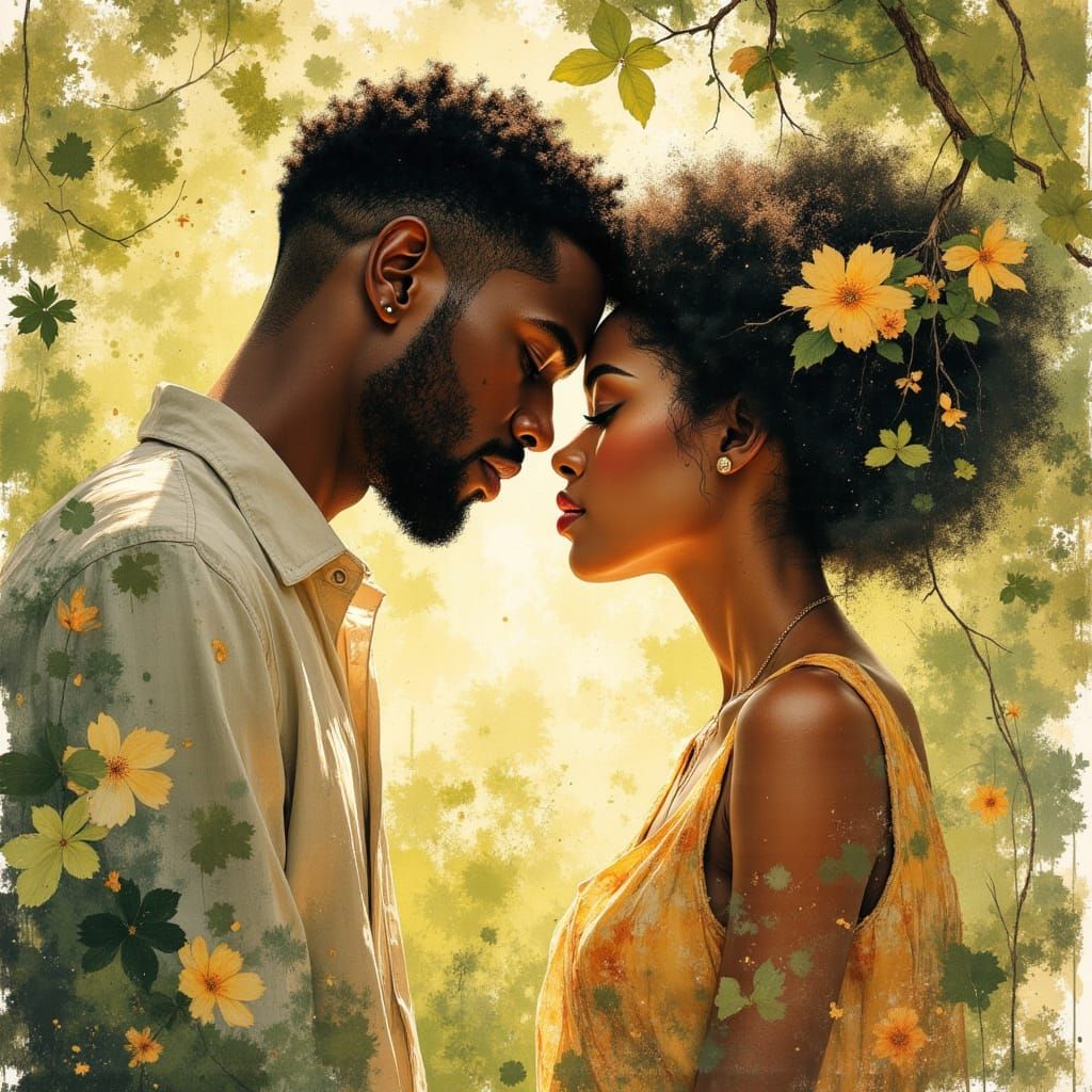African American Couple's Tender Connection in Serene Garden