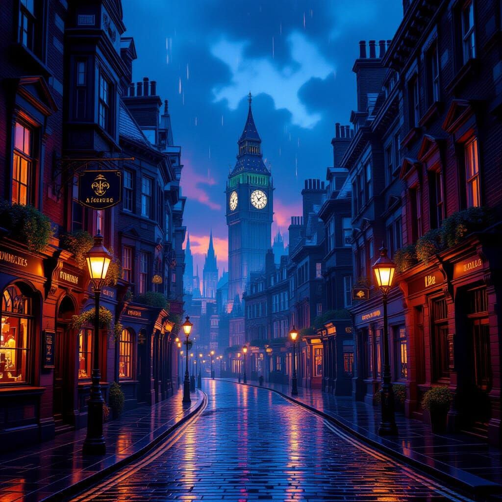 Atmospheric London Evening with Fantasy Buildings
