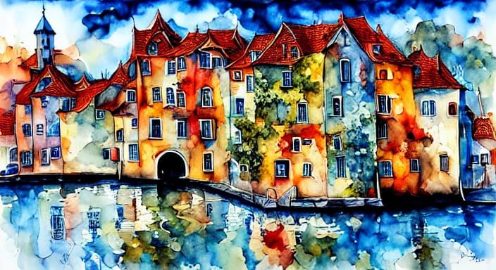 A Serene Venice Canal Scene in Watercolor