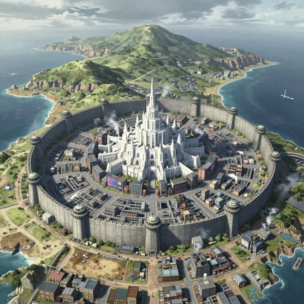 Steampunk Anime Map of a Fortified Isle of Wight