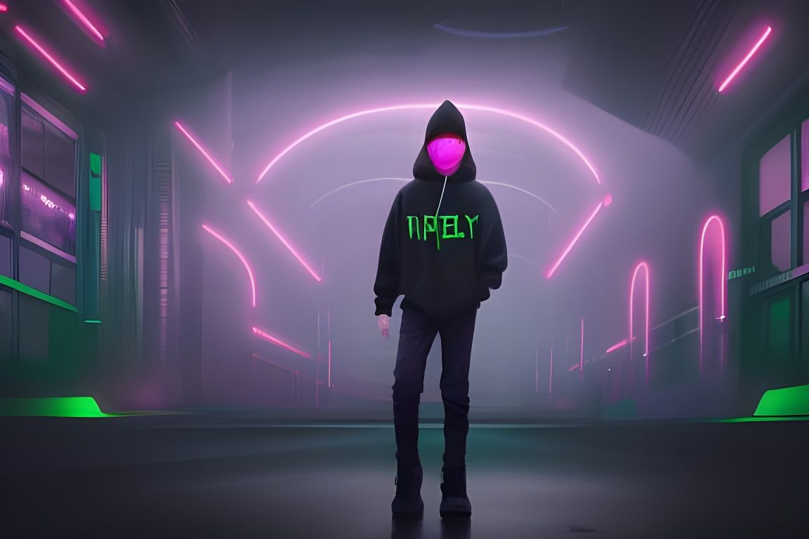 Dystopian Garage: Teen and Cyber-Dog in Neon Mist