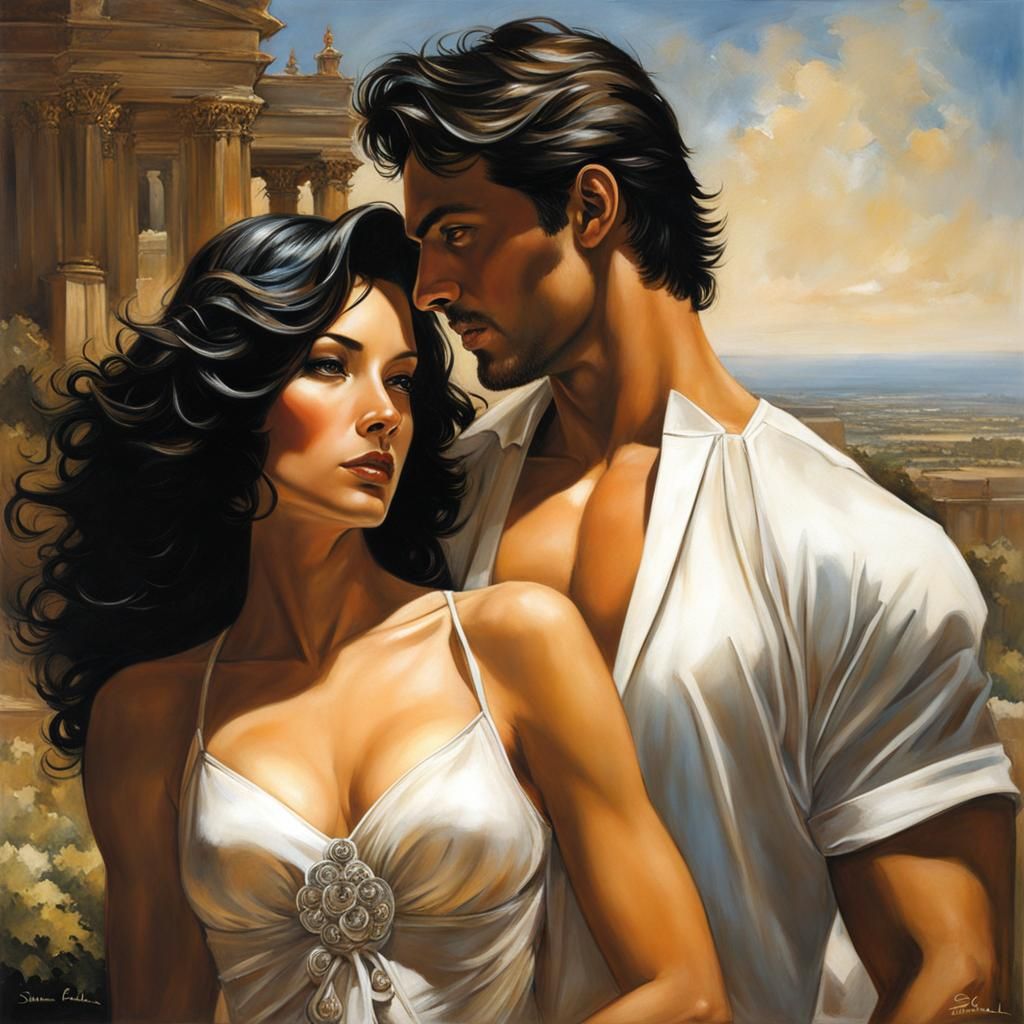 Romantic Couple in Comic Book Art Style