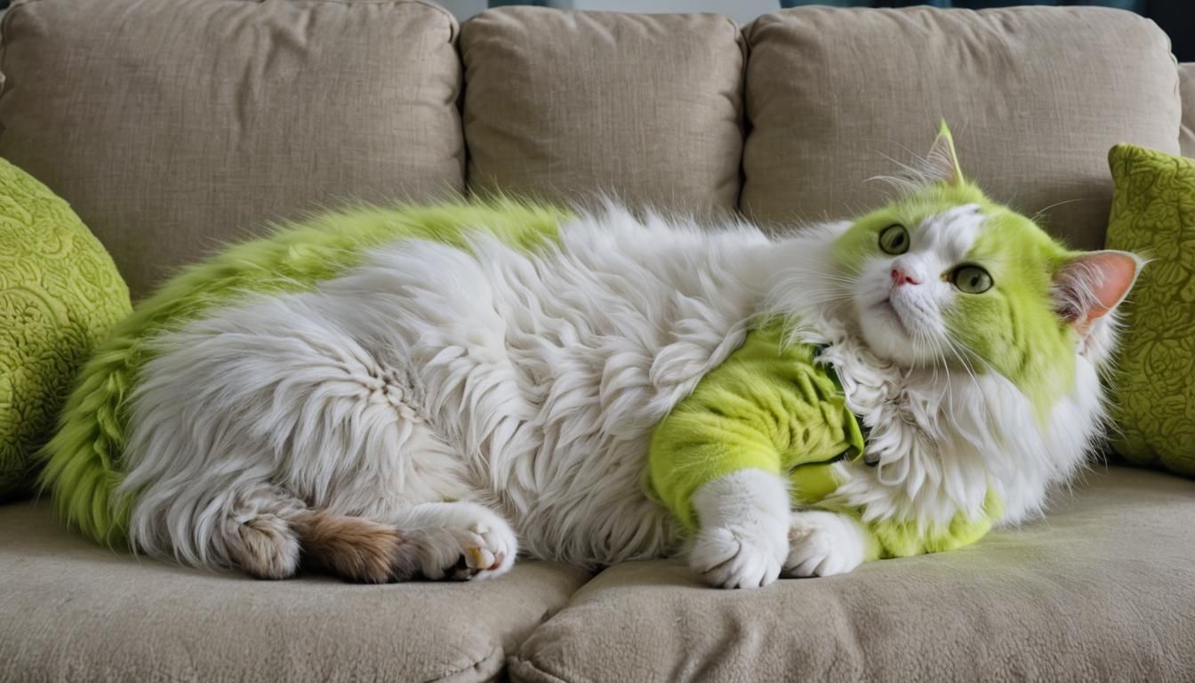 Girl Cat Hybrid Lying on Couch in Cartoon Style