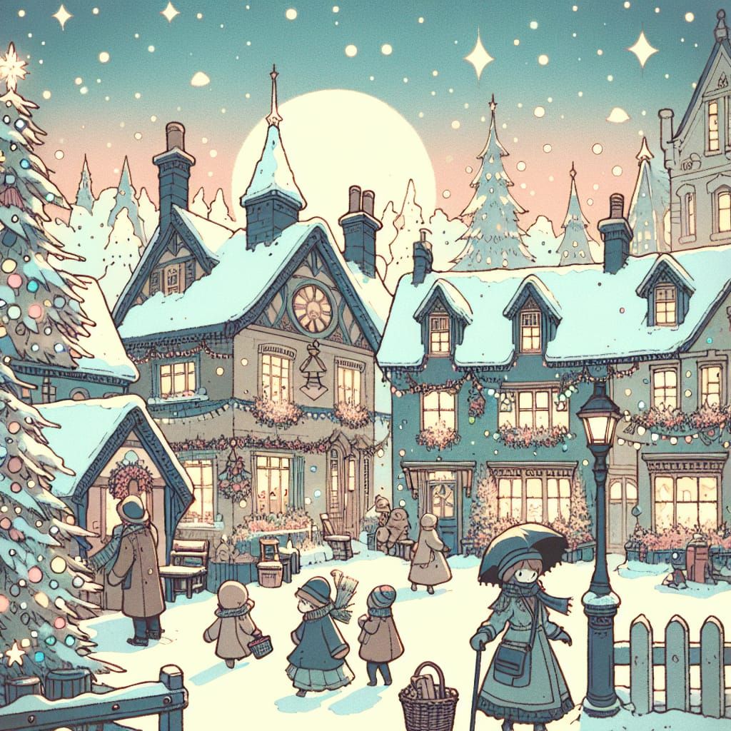 Festive Christmas Scene as Vintage Illustration