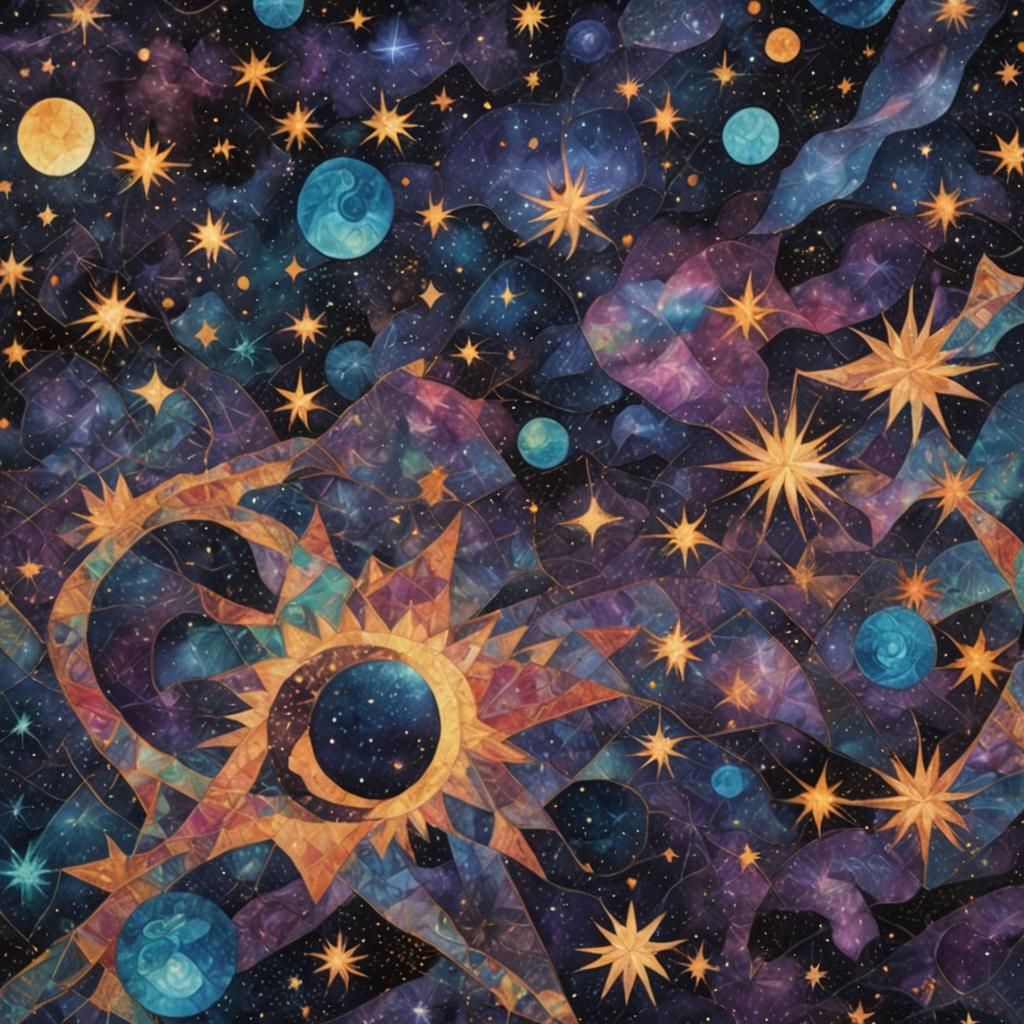 Cosmic Night Sky Quilt: Astral Illustration
