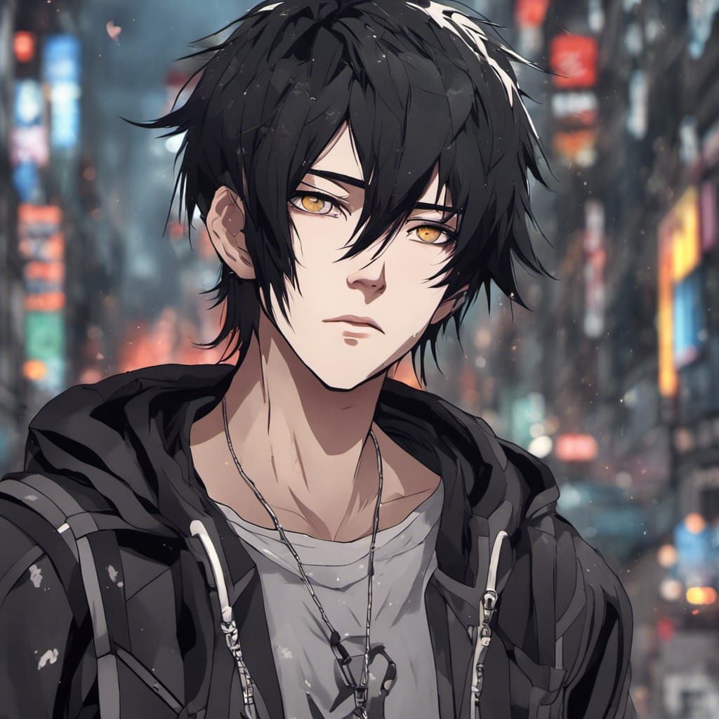 Anime Emo Boy Stares Intensely: Detailed Matte Painting