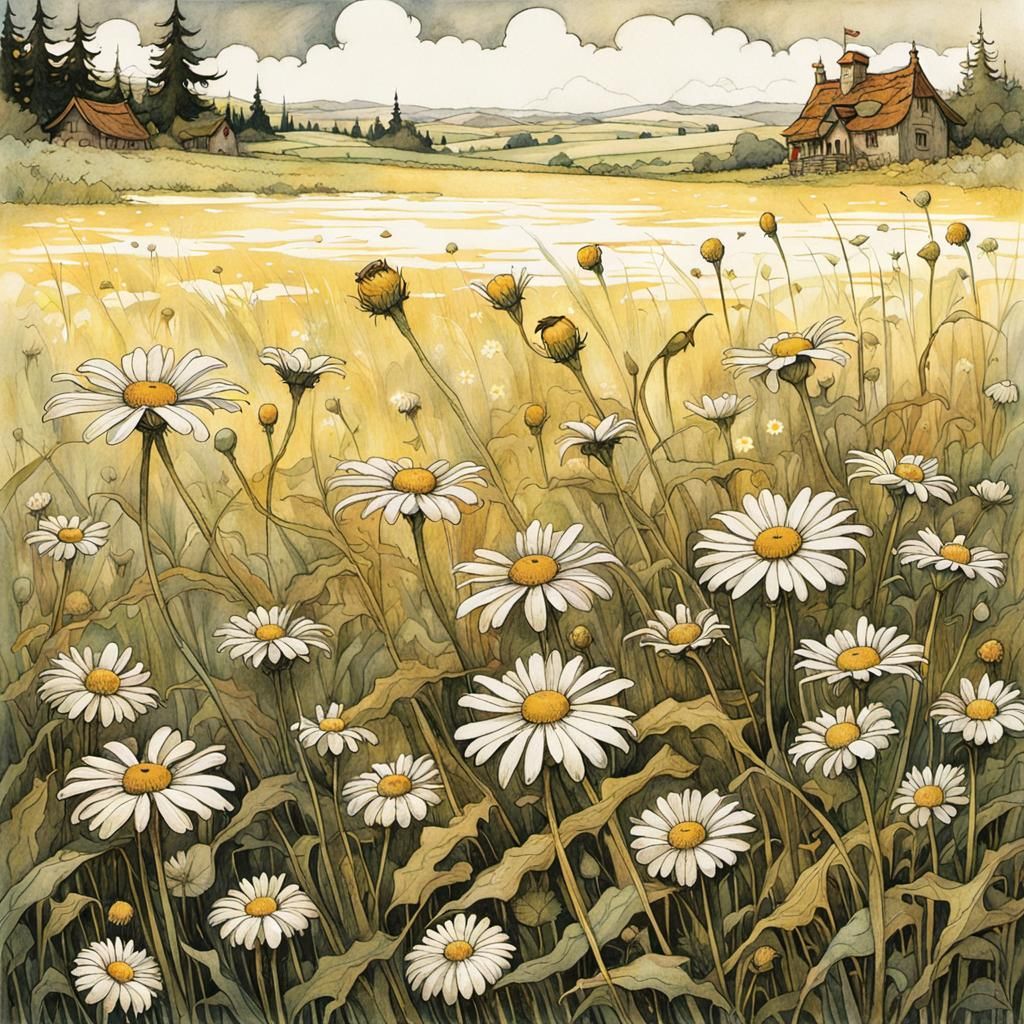 Daisy Field in Whimsical Illustration Style